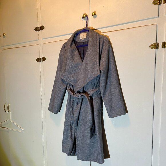 a new day Jackets & Blazers - A New Day Women's Gray Belted Longline Wrap Collar Lined Coat Size Medium